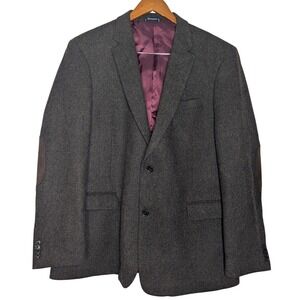 Tommy Hilfiger Mens Wool Size 46L Brown Herringbone Sport Coat Elbow Patch